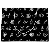 幸せな不気味なハロウィーンパターン – 白黒 ラージペーパーバッグ (正面)