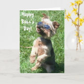 幸せな主任の日のヨークシャテリアの挨拶状 カード (黄色い花)