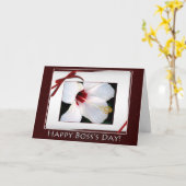 幸せな主任の日の白のハイビスカス カード (黄色い花)