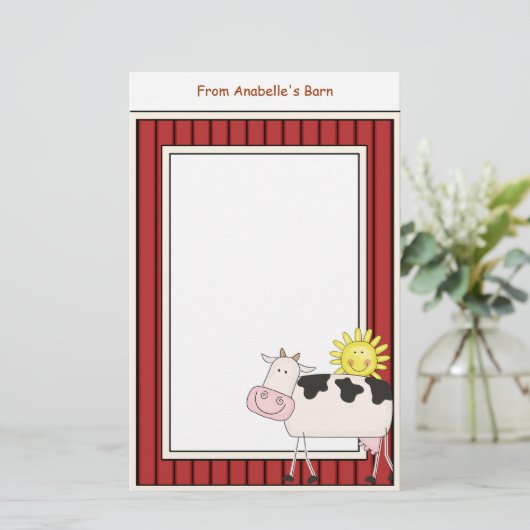 幸せな乳牛の納屋の赤いフレームは筆記用紙をからかいます 便箋 (スタンド正面)
