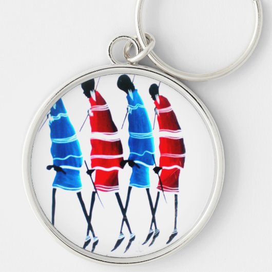 幸せな人々 マサイの戦士 歩く アートプリント キーホルダー (正面)