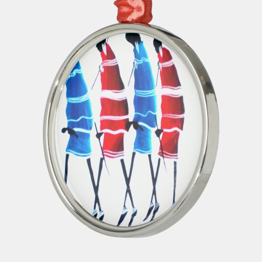 幸せな人々 マサイの戦士 歩く アートプリント メタルオーナメント (左)