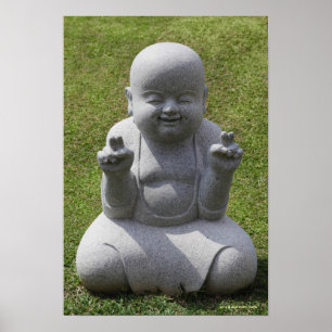 幸せな仏の石造りの彫像 ポスター