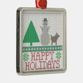 幸せな休日のおもしろい犬の小便をする雪だるまのクリスマス メタルオーナメント (右)