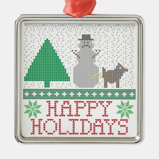幸せな休日のおもしろい犬の小便をする雪だるまのクリスマス メタルオーナメント (正面)