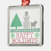 幸せな休日のおもしろい犬の小便をする雪だるまのクリスマス メタルオーナメント (左)