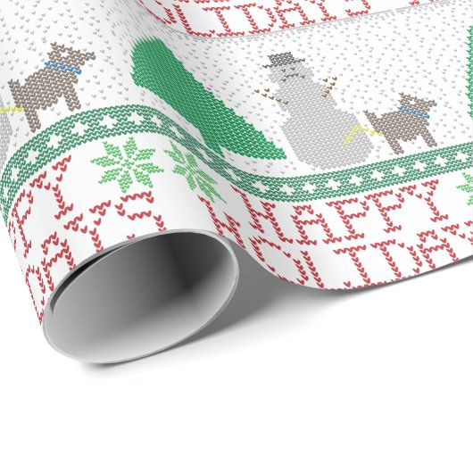 幸せな休日のおもしろい犬の小便をする雪だるまのクリスマス ラッピングペーパー (ロールコーナー)