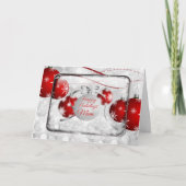 幸せな休日のお母さんの光っている赤いオーナメントカード シーズンカード (正面)