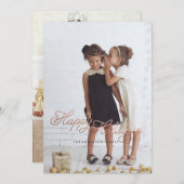 幸せな休日のばら色の金ゴールドのクリスマスカード シーズンカード (正面/裏面)