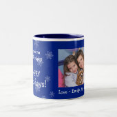 幸せな休日のクリスマスの写真のマグ ツートーンマグカップ (中央)