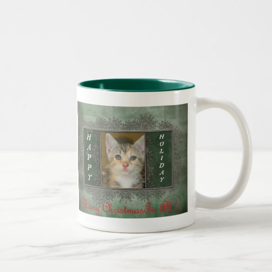 幸せな休日のクリスマスの子猫のマグ! ツートーンマグカップ (右)