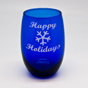 幸せな休日のコバルトブルーのStemlessワイングラス