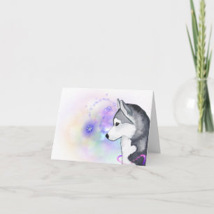 幸せな休日のシベリアンハスキーの雪突風Notecard シーズンカード