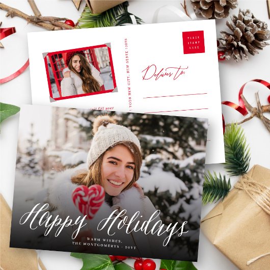 幸せな休日のシンプルな原稿のシックな休日の郵便はがき シーズンポストカード