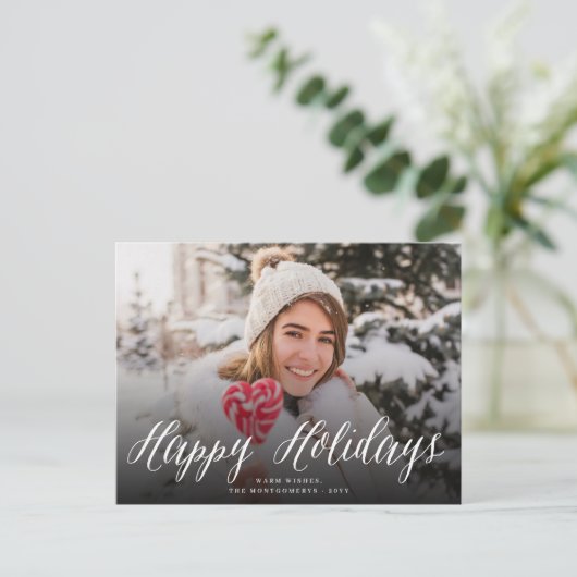 幸せな休日のシンプルな原稿のシックな休日の郵便はがき シーズンポストカード (スタンド正面)