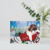 幸せな休日のシーズー（犬） Tzu シーズンポストカード (スタンド正面)