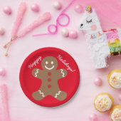 幸せな休日のジンジャーブレッドの紙皿 ペーパープレート (パーティー)