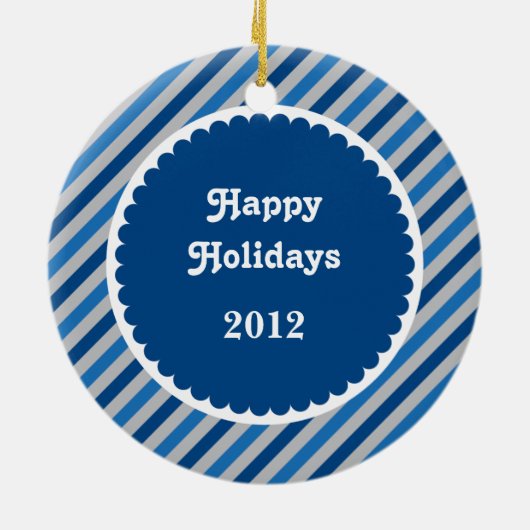 幸せな休日のストライプな写真のオーナメント セラミックオーナメント (裏面)