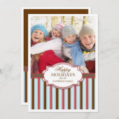 幸せな休日のストライプの大きい写真カード挨拶 シーズンカード (正面/裏面)