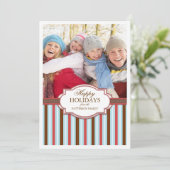 幸せな休日のストライプの大きい写真カード挨拶 シーズンカード (スタンド正面)