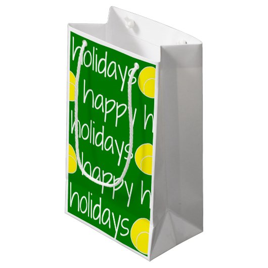 幸せな休日のテニスのテーマのギフトバッグ スモールペーパーバッグ (正面アングル)