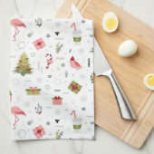 幸せな休日のフラミンゴパターン キッチンタオル (四つ折り)