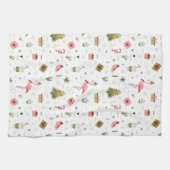 幸せな休日のフラミンゴパターン キッチンタオル (横)