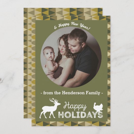 幸せな休日のモダンな狩りの迷彩柄のクリスマスカード シーズンカード (正面/裏面)