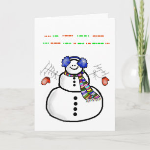 幸せな休日のモールス符号のクリスマスカード + 雪だるま シーズンカード