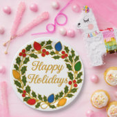 幸せな休日のリース クリスマスの灯りとヒイラギ ペーパープレート (パーティー)