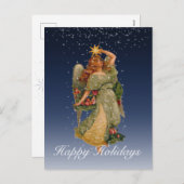 幸せな休日のヴィンテージの天使は夜空を主演します シーズンポストカード (正面/裏面)