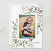 幸せな休日の写真 緑の葉っぱ 赤い実 シーズンカード (正面)