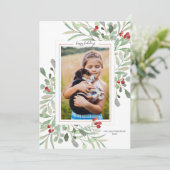 幸せな休日の写真 緑の葉っぱ 赤い実 シーズンカード (スタンド正面)