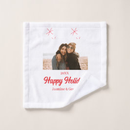 幸せな休日の女の子の家族の写真ギフトクリスマス ウォッシュタオル