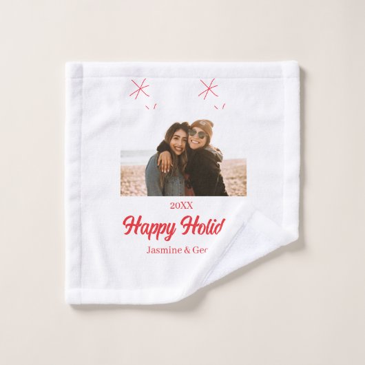 幸せな休日の女の子の家族の写真ギフトクリスマス ウォッシュタオル (ウォッシュタオル)