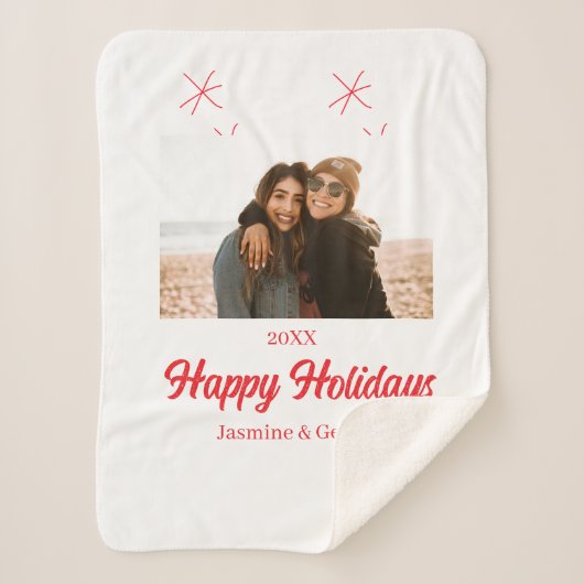 幸せな休日の女の子の家族の写真ギフトクリスマス シェルパブランケット (正面)