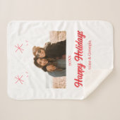 幸せな休日の女の子の家族の写真ギフトクリスマス シェルパブランケット (正面(横))