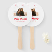 幸せな休日の女の子の家族の写真ギフトクリスマス ハンドファン (正面&裏面)