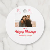 幸せな休日の女の子の家族の写真ギフトクリスマス フェイバータグ (裏面)