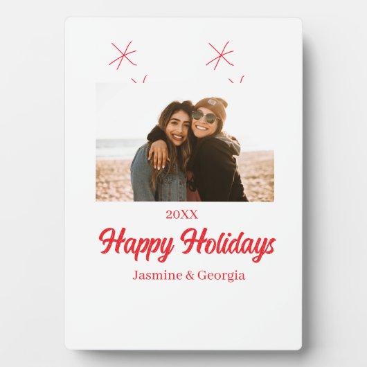 幸せな休日の女の子の家族の写真ギフトクリスマス フォトプラーク (正面)