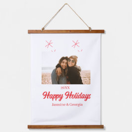 幸せな休日の女の子の家族の写真ギフトクリスマス 吊り下げ型タペストリー