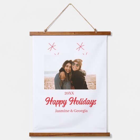 幸せな休日の女の子の家族の写真ギフトクリスマス 吊り下げ型タペストリー (正面)