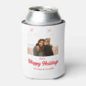 幸せな休日の女の子の家族の写真ギフトクリスマス 缶クーラー (缶正面)