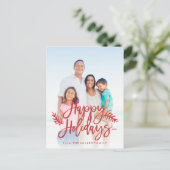 幸せな休日の完全な写真シックな手の教養がある赤 シーズンポストカード (スタンド正面)