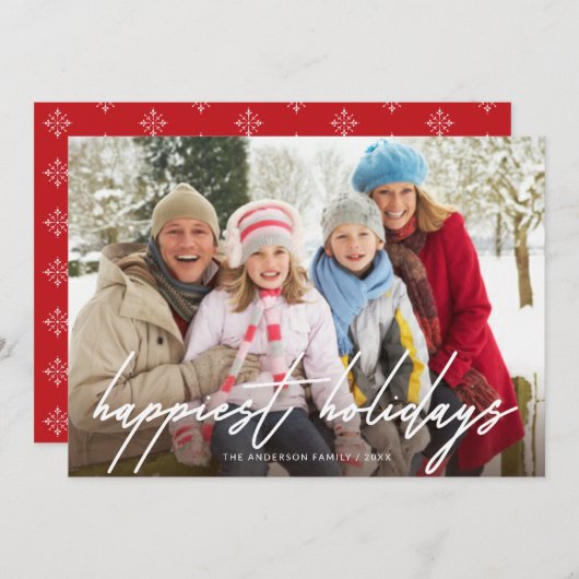 幸せな休日の手書き白いスクリプトフォト シーズンカード (正面/裏面)