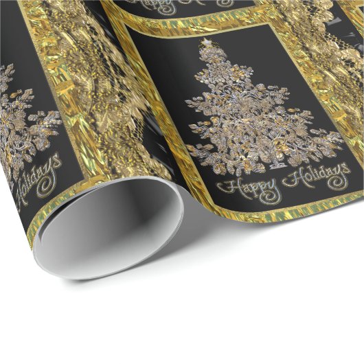 幸せな休日の木のビクトリア時代の人のクリスマス ラッピングペーパー (ロールコーナー)