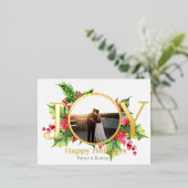 幸せな休日の水の緑の写真と緑 箔シーズンポストカード (立ち正面)