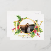 幸せな休日の水の緑の写真と緑 箔シーズンポストカード (正面/裏面)