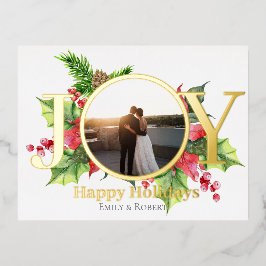 幸せな休日の水の緑の写真と緑 箔シーズンポストカード