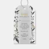 幸せな休日の水の色の葉クリスマス ギフトタグ (正面)